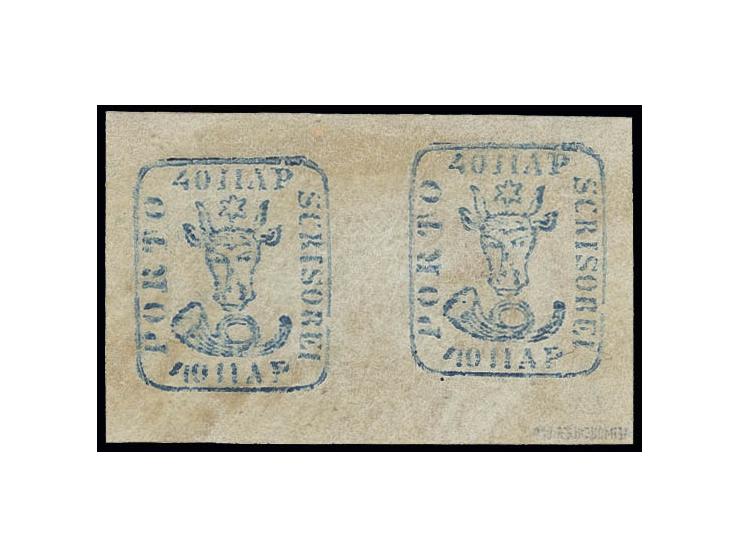 40 par. blue, horizontal pair with large margins all around, unused o.g., very fine, signed Heimbüchler BPP