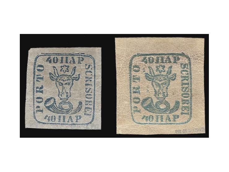 40 par. blue and greenish-blue, wide to large margins, unused, very fine, greenish-blue stamp signed Heimbüchler BPP