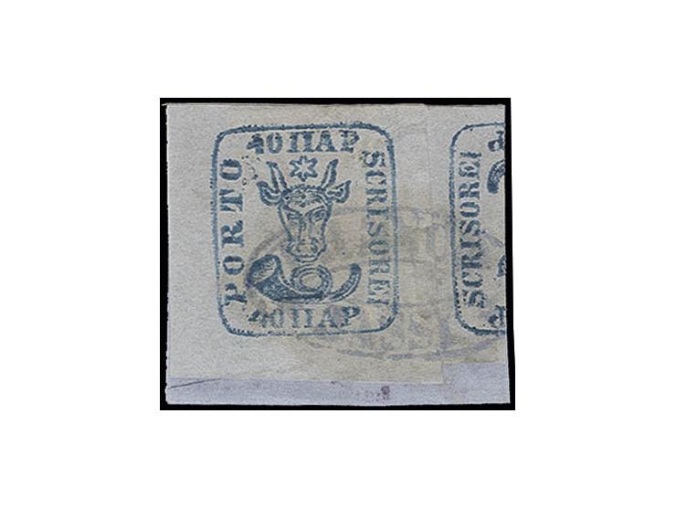 40 par. blue, large to very large margins, used with oval "FRANCO JASSY" on piece with part of another stamp, very fine, stam
