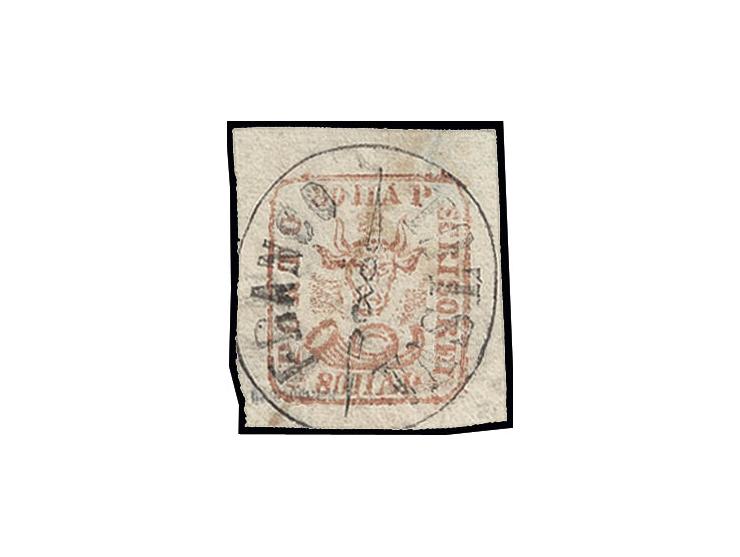 80 par. vermilion, large margins, cancelled by central "FRANCO WASLUI", stamp thinned by hinge, but still attractive, signed 