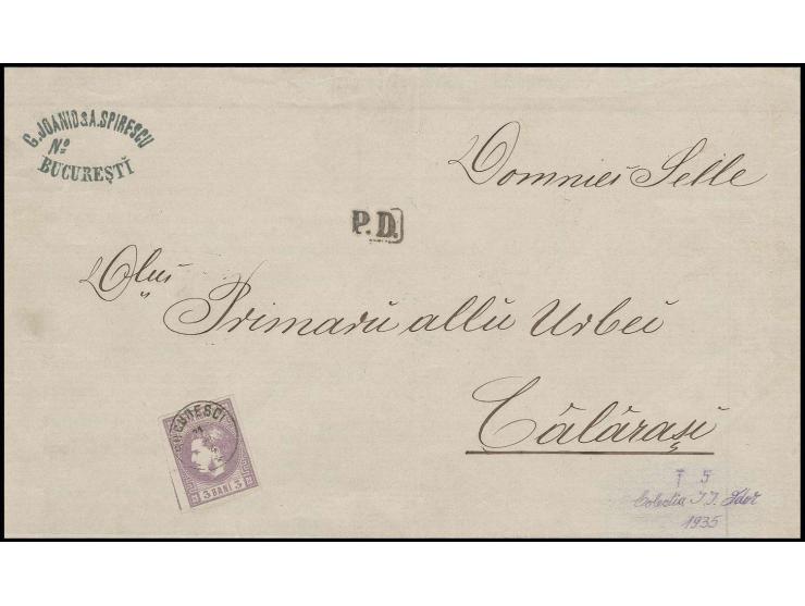3 b. violet with wide to very wide margins all around, at left with part of neighbour stamp, tied by clear small cds. "BUCURE