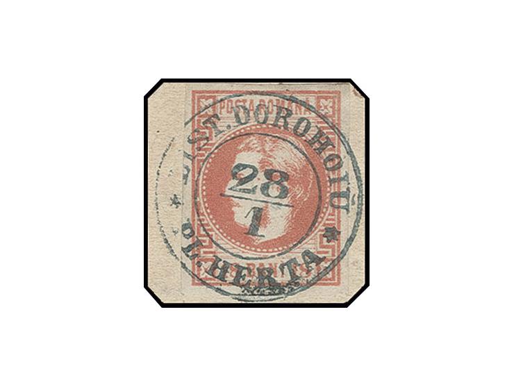 18 b. rose, good margins, tied by central clear "DIST. DOROHOIU * PL. HERTA 28/1", very fine and scarce, signed Heimbüchler