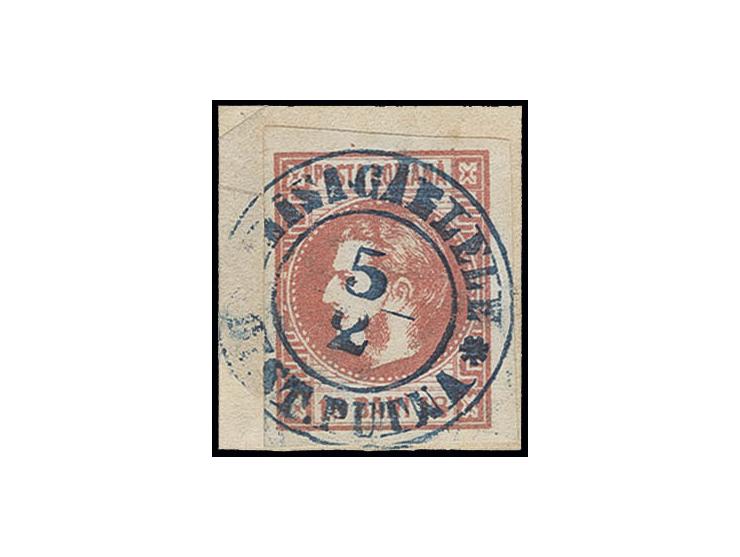 18 b. rose, wide margins all around, tied by clear blue "PLASA GAELELE * DIST. PUTNA 5/2" to small piece, fine and scarce, si