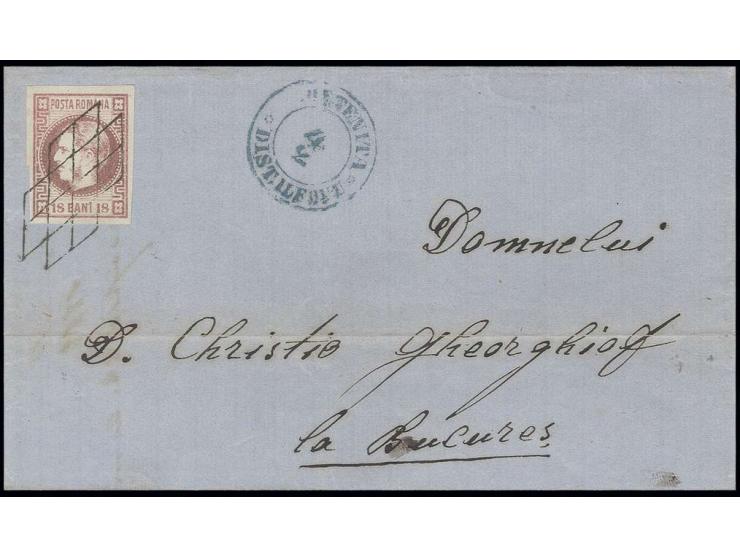 18 b. dark-rose, good to wide margins all around, tied by clear grid to entire letter with adjacent date stamp "ORTENITA DIST