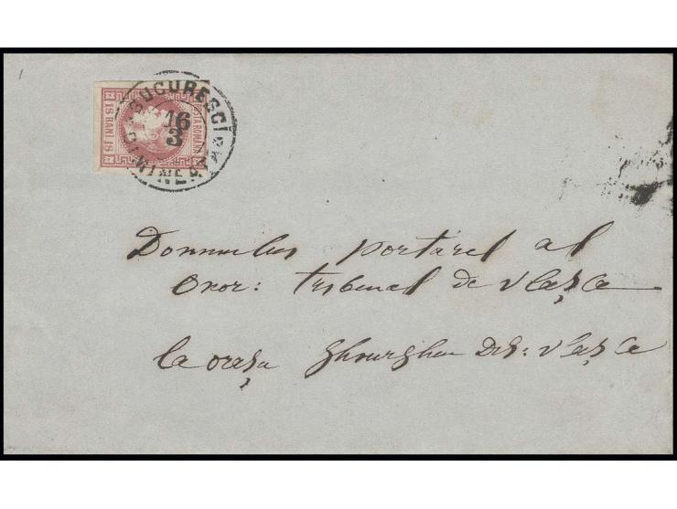 18 b. rose, good to large margins, tied by cds. "BUCURESCI DIMINEAT 16/3" to lettersheet to Giurgiu, fine, signed Marco Marti