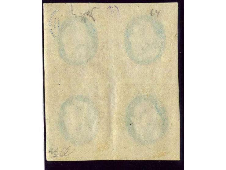 25 b. orange-blue, block of 4, good margins, unused o.g., some private signatures