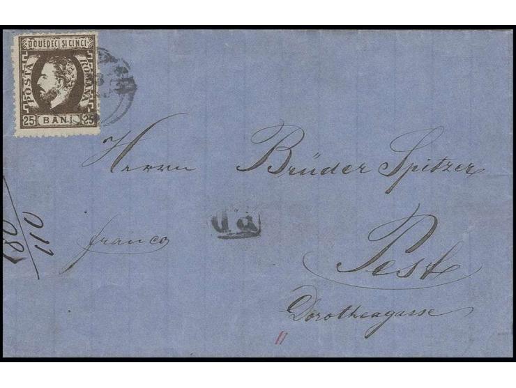 25 b. brown tied by cds. to folded cover to Pest with arrival mark, signed Dr. Gmach BPP, fine