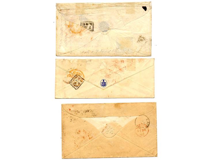 GROSBRITANNIEN: 1854/66, 2 unfrankierte und 9 unfrankierte Briefe, dabei 2 Einschreiben, Paar Nr. 12 auf Brief, Nr. 7 mit Zuf