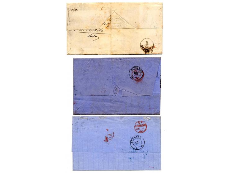 GROSBRITANNIEN: 1854/66, 2 unfrankierte und 9 unfrankierte Briefe, dabei 2 Einschreiben, Paar Nr. 12 auf Brief, Nr. 7 mit Zuf