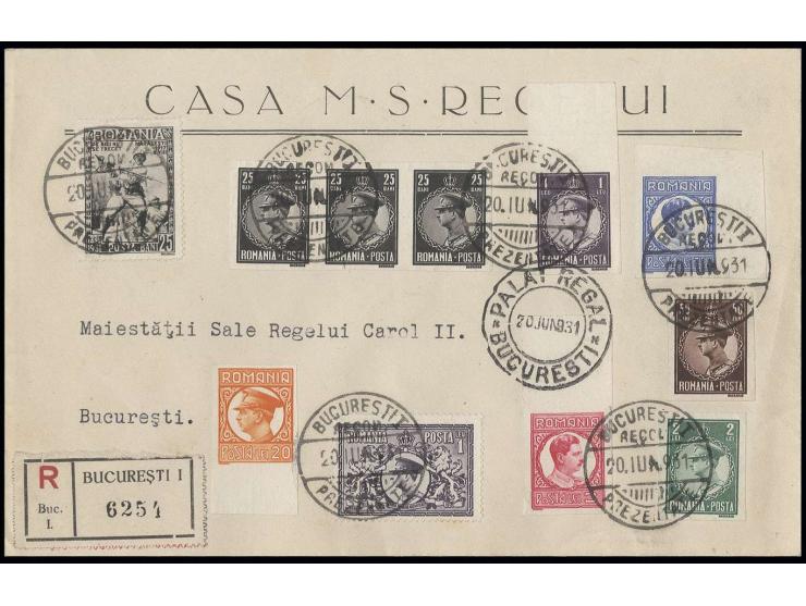 25 b.-20 l. imperforated, all values complete incl. 25 b. in strip of 3 and 4 l. in horizontal pair, tied to 3 registered cov