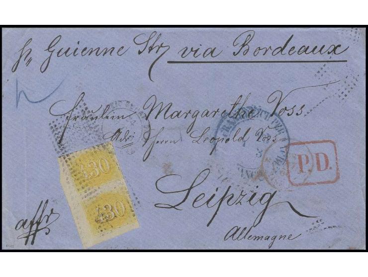 BRASILIEN: 1854/61, Coloridos 430 Réis gelb im senkrechten Paar vom linken Bogenrand, voll- bis breitrandig mit sauberem Punk