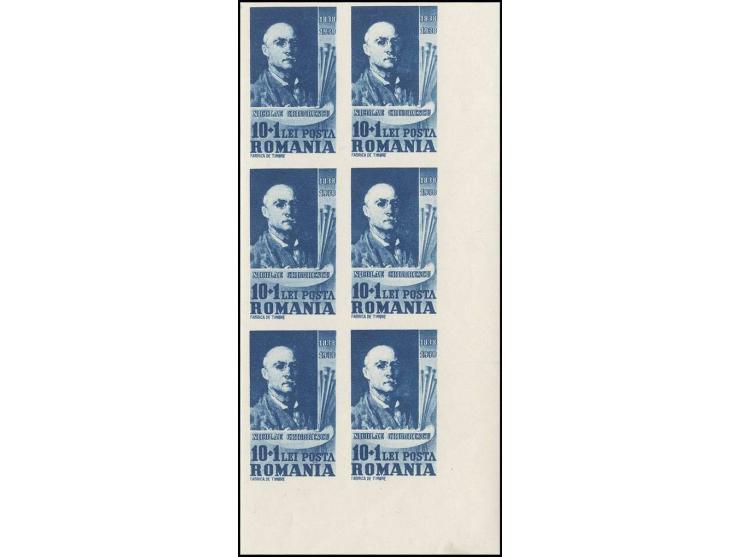 Grigorescu 1-10 l. in imperforated corner blocks of 6, unhinged mint, fine and scarce