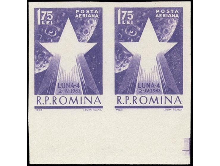 1963, 'Luna 4' 1,75l.without red rocket, horizontal pair, unhinged mint (Mi. 800,-)
