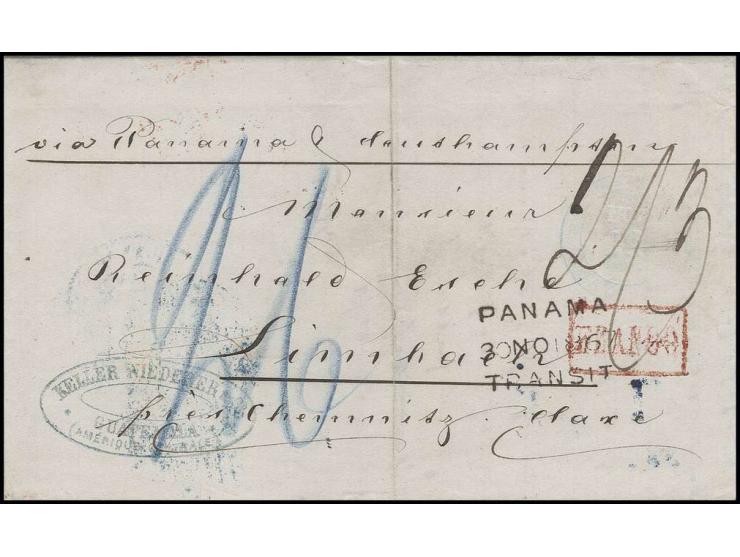 GUATEMALA: 1867, kompletter Brief von "GUATEMALA CORREOS 16 NOV. 1867" (schwacher blauer DKr.) nach Limbach mit vorderseitige