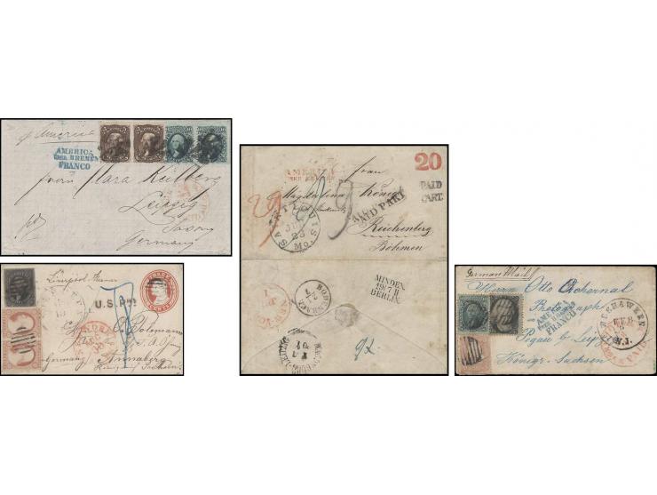 TRANSATLANTISCHE POST: 1851/77 (ca.), 31 unfrankierte und frankierte Briefe, meist aus den USA, jedoch auch einige aus Mexiko