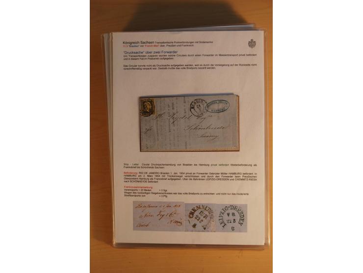 TRANSATLANTISCHE POST: 1851/77 (ca.), 31 unfrankierte und frankierte Briefe, meist aus den USA, jedoch auch einige aus Mexiko