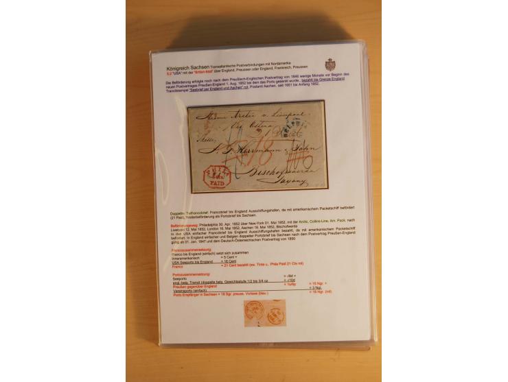 TRANSATLANTISCHE POST: 1851/77 (ca.), 31 unfrankierte und frankierte Briefe, meist aus den USA, jedoch auch einige aus Mexiko
