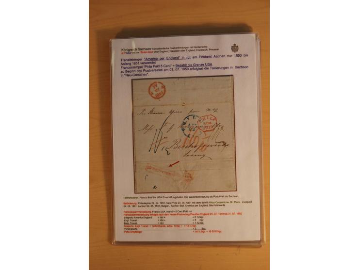 TRANSATLANTISCHE POST: 1851/77 (ca.), 31 unfrankierte und frankierte Briefe, meist aus den USA, jedoch auch einige aus Mexiko