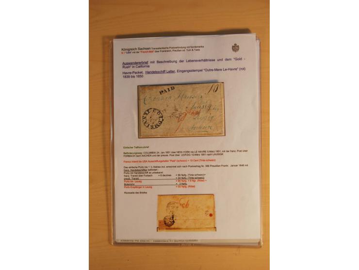 TRANSATLANTISCHE POST: 1851/77 (ca.), 31 unfrankierte und frankierte Briefe, meist aus den USA, jedoch auch einige aus Mexiko
