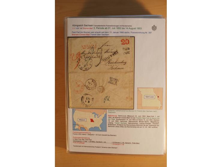 TRANSATLANTISCHE POST: 1851/77 (ca.), 31 unfrankierte und frankierte Briefe, meist aus den USA, jedoch auch einige aus Mexiko