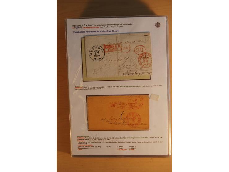 TRANSATLANTISCHE POST: 1851/77 (ca.), 31 unfrankierte und frankierte Briefe, meist aus den USA, jedoch auch einige aus Mexiko