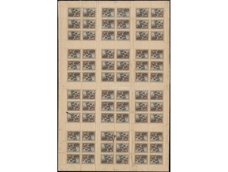 KRASNYI: 1912, 3 k. multi-coloured, complete printing sheet of 72 stamps, containing 12 blocks of 2 x 3 stamps, with 30 horiz