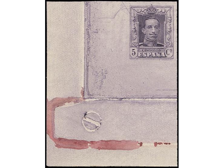 1922, Alfons XIII 5 c. lilac, imperforated colour proof from the lower left sheet corner, unhinged mint, fine and scarce