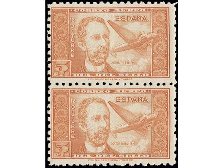 5 pts. in unissued colour brownish-orange, vertical pair, unhinged mint, light gum bends, still fine and rare (Edifil-no. 983