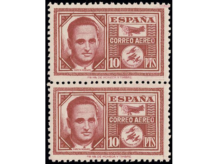 1945, Garcia Morato 10 pts. in unissued colour brownish-red, vertical pair, unhinged mint, opinion Graus