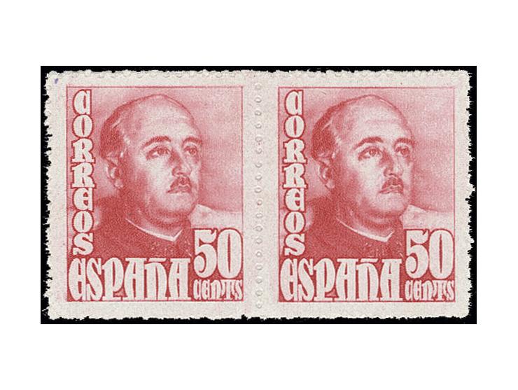 1948, General Franco 50 c., unissued colour rose-red, horizontal pair, unhinged mint, very fine, opinion Graus (Edifil-no. 10