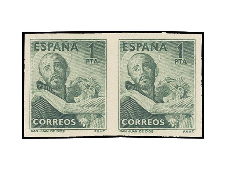 1950, San Juan de Dios 1 pta., imperforated colour proof in green, horizontal pair, unhinged mint, fine and rare, opinion Gra