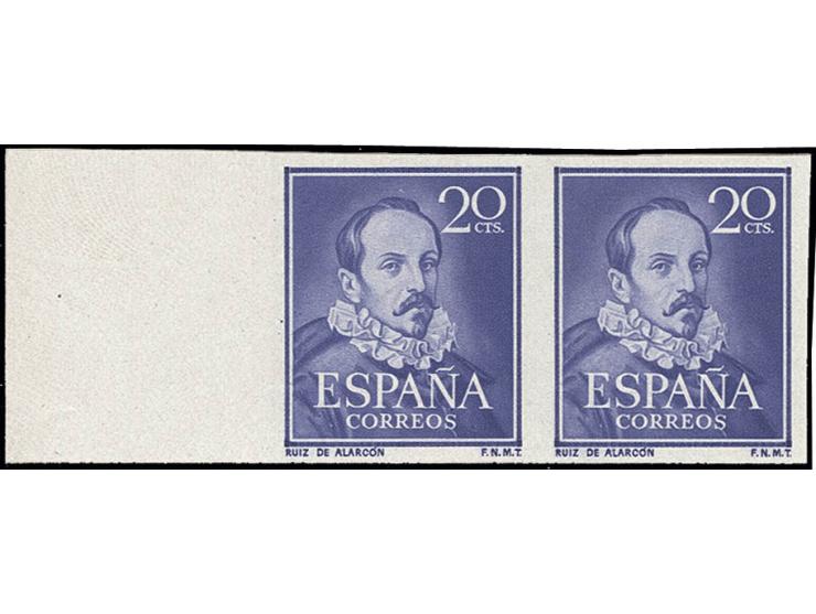 Juan Ruiz 20 c. bluish-violet, imperforated horizontal pair from the left sheet margin, unhinged mint, fine and scarce