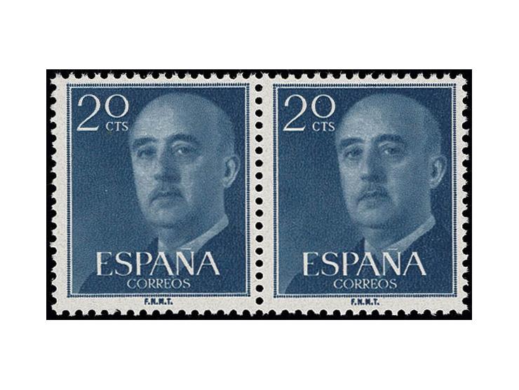 1955, General Franco 20 c. in unissued colour dark-greenish-blue, horizontal pair, unhinged mint, fine and scarce, opinon Gra