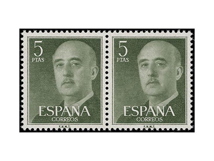 5 pta. in unissued colour olive-green, horizontal pair, unhinged mint, fine and scarce, opinion Graus (Edifil-no 1160cc)