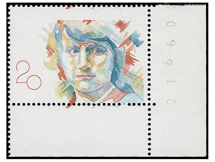 1989, Maria de Maezto 20 pta. without black inscriptions, sheet corner from bottom right, unhinged mint, fine and scarce