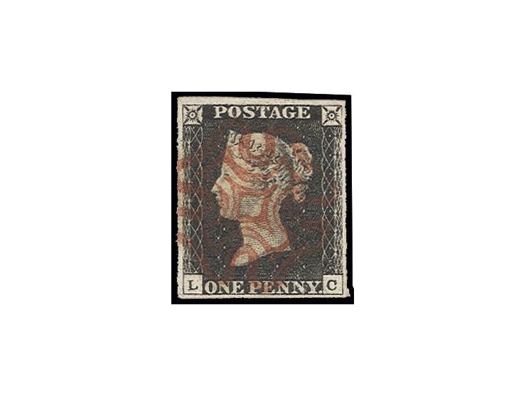 1 d. black, plate 4, LC, good to wide margins, neatly cancelled with central double lined red MC (most likely Stonehaven), ex