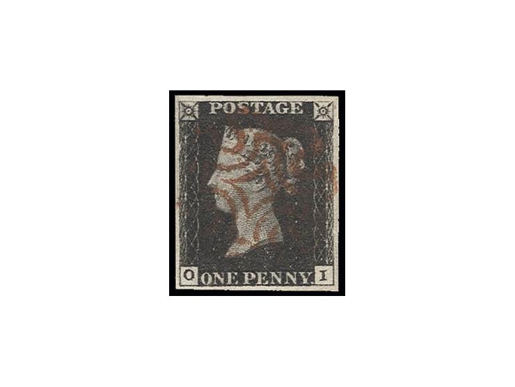 1 d. black, plate 8, OI, very deep colour and large even margins, neatly cancelled by clear red MC, extremely fine, certifica