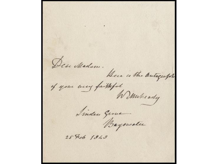 1843, W.Mulready, original signature with small note " Dear Madam, here is the autograph of your very faithfull W Mulready, L