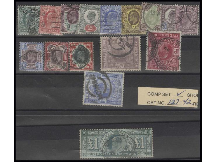 1901, 1 £ green, with oval "Registered" cds., little unfresh, additionally ½ d. - 10 s. in mixed quality, used