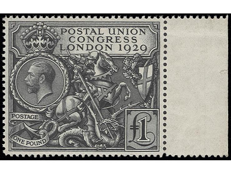 1929, UPU 1 £ black, marginal copy, unhinged mint, light vertical gum bend, otherwise fine