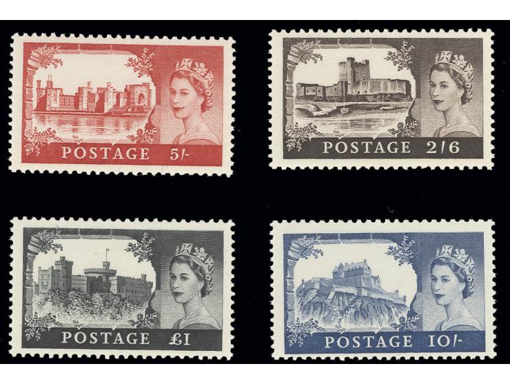  1955, castles 2 s. 6 d. - 1 £ complete, unhinged mint