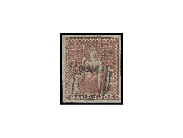 1852/55, blued paper 4 d. brownish-red, used, very fine, sign. Gebr. Senf