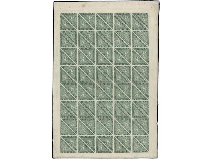 1860, medium paper without mesh 3 d. green, cpl. sheet of 80 stamps with wide sheet margins and full paper-maker's watermark 