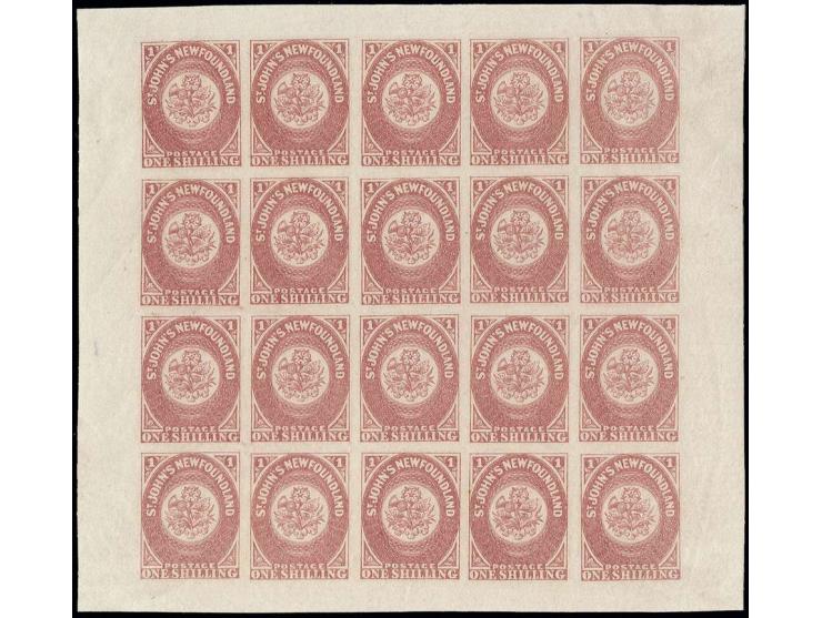 1 sh. rose-lake in cpl. sheet of 20 stamps, unused o.g., some minor creasing, fine and scarce