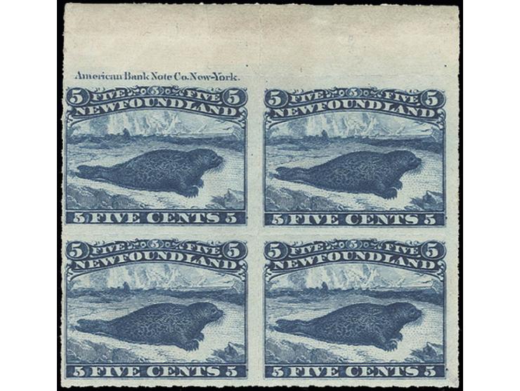 1876/79, rouletted: 5 c. blue, block of 4 with top sheet margin with imprint, unused o.g., fine, sign. Georg Bühler