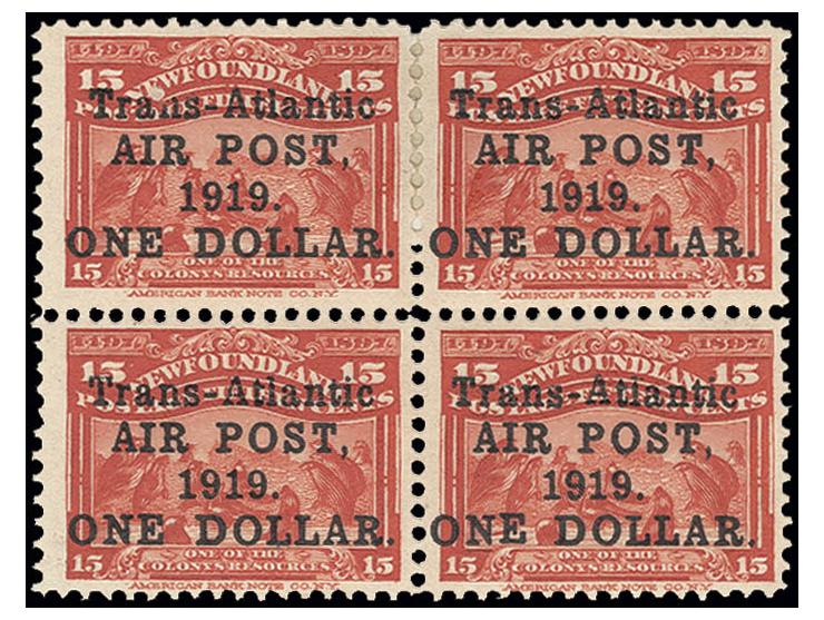 1919, airmail ONE DOLLAR on 15 c. in block of 4, unused, fine, sign. Georg Bühler