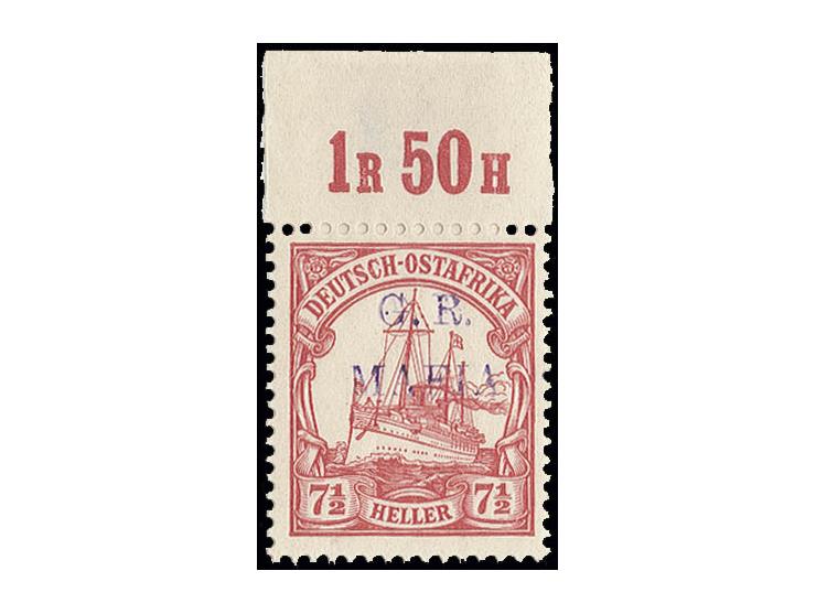 reddish violet overprint: 7 ½ h. carmine with upper sheet margin (hinged), unhinged mint, very fine, certificate BPA
