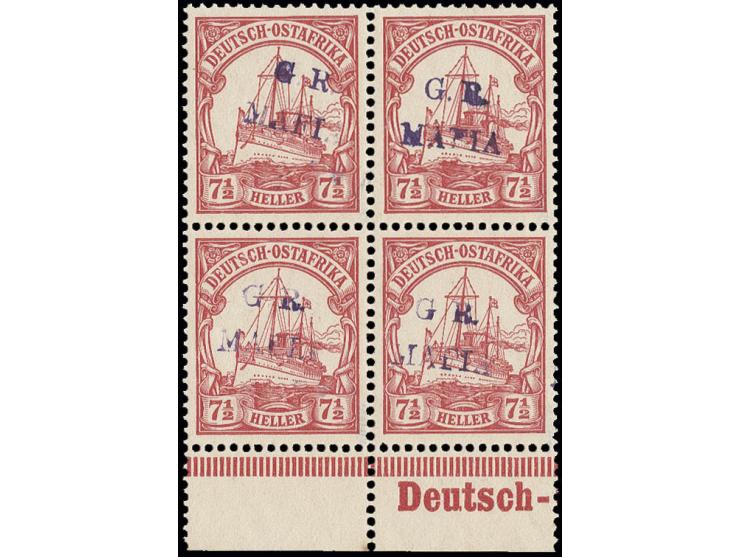 7 ½ h. carmine , block of four with lower sheet margin, unhinged mint, very fine, singed Kilian and certificate BPA