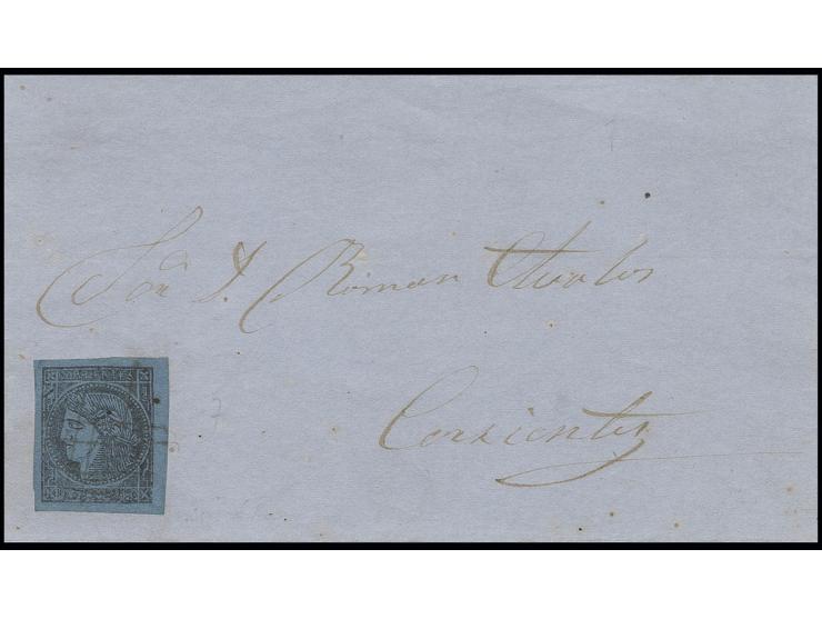 1856, 1 RMC on blue, type 7, wide margins, used on lettersheet to Corrientes, very fine, sign. Brettl BPP