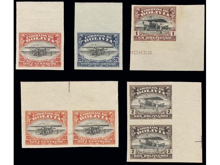 10 c. - 2 b. imperforated: 10 c., 25 c. and 1 b. all with sheet margin, 1 b. corner copy, also 10 c. and 2 b. in marginal pai